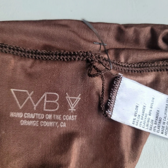 NWOT VYB Women's Hi Cut Leg Bikini Bottom Shiny Brown Swim Sz S - Picture 4 of 7
